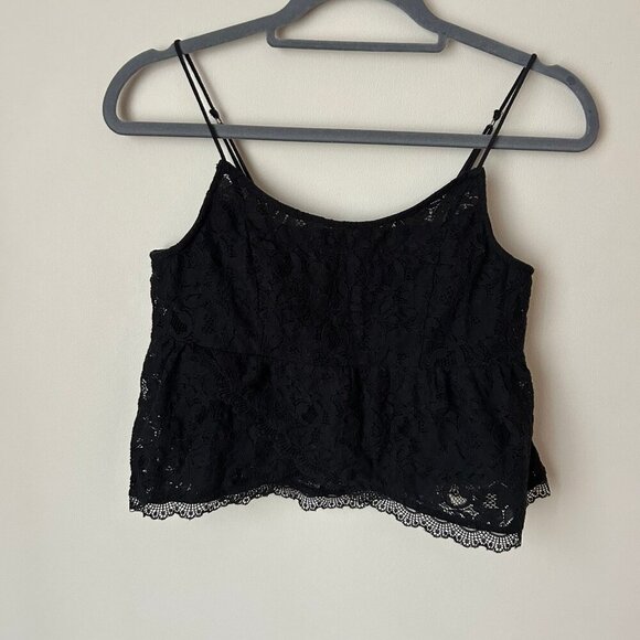 Hollister Co Lace Spaghetti Strap Sleeveless Tank Top Cropped Black Size XS - Picture 1 of 6